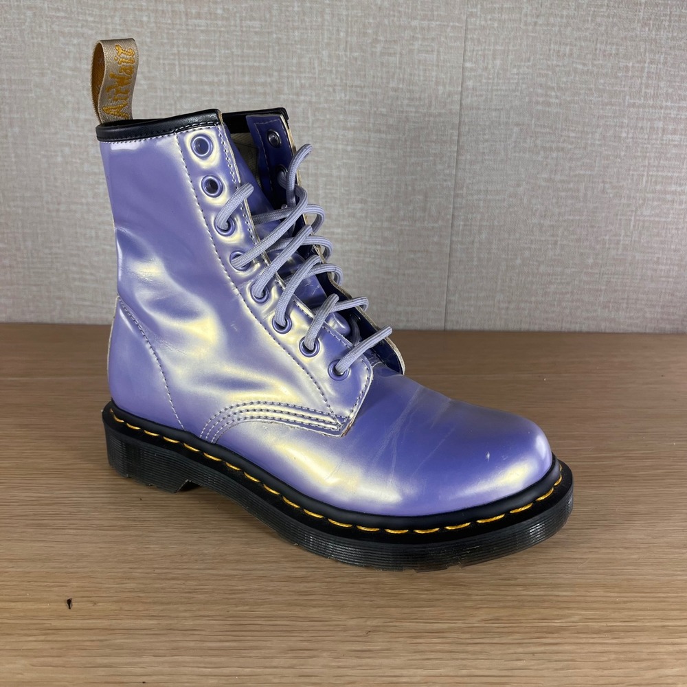 Dr Martens Vegan Purple Iridescent 8 Eye Combat Boots Womens 6 Punk Y2K Retro